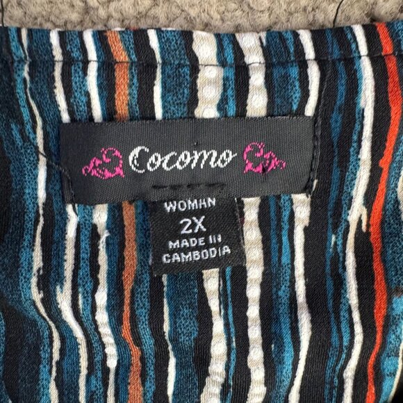 Cocomo Striped Tunic Top Womens 2X Bell Sleeve Stretch Multicolor Comfort Party‎ - Picture 6 of 8